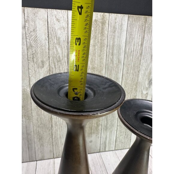 Vtg Mid Century Wooden Candlestick Holders Teak Color 12" & 10" Tall Set of 2 - Picture 7 of 9